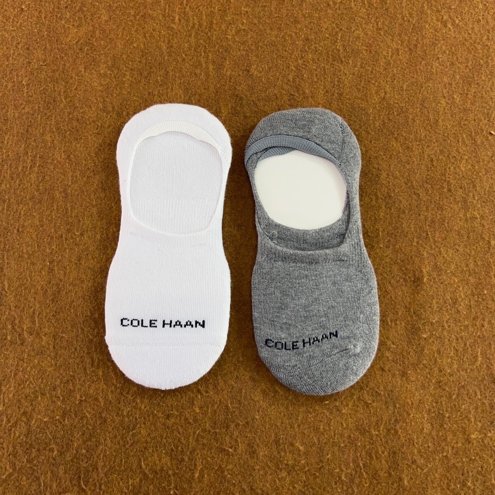 Cole Haan Mens OS White Gray 2 Pair No Show Liner Socks New